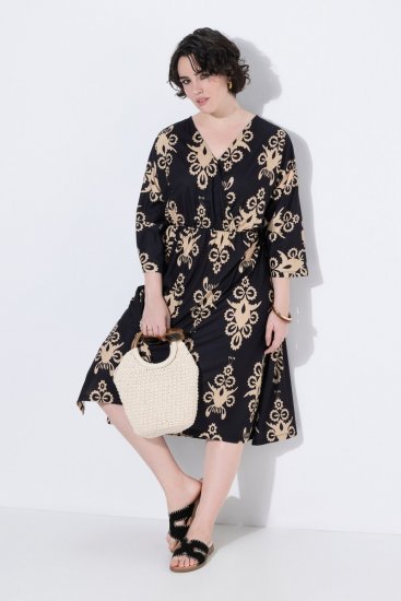 Ulla Popken 852315 Rochie petrecută imprimată Neagră - Rochii midi - Rochii midi la marimi mari