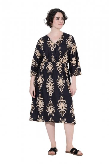 Ulla Popken 852315 Rochie petrecută imprimată Neagră - Rochii midi - Rochii midi la marimi mari