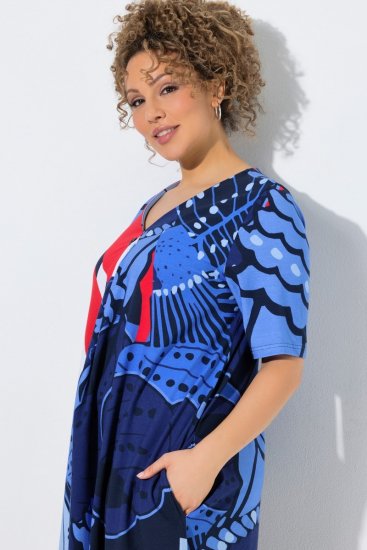 Ulla Popken 852394 Rochie midi cu mânecă scurtă și decolteu în V Bleumarin - Rochii midi - Rochii midi la marimi mari