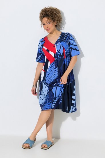 Ulla Popken 852394 Rochie midi cu mânecă scurtă și decolteu în V Bleumarin - Rochii midi - Rochii midi la marimi mari