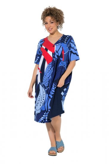 Ulla Popken 852394 Rochie midi cu mânecă scurtă și decolteu în V Bleumarin - Rochii midi - Rochii midi la marimi mari