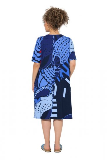 Ulla Popken 852394 Rochie midi cu mânecă scurtă și decolteu în V Bleumarin - Rochii midi - Rochii midi la marimi mari
