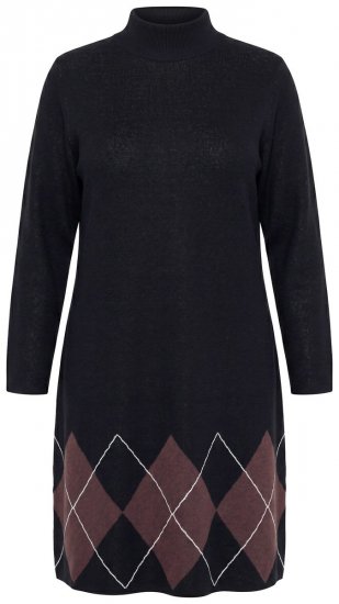 Ulla Popken 852597 Rochie tricotată imprimată cu guler înalt Neagră - Rochii tricotate - 