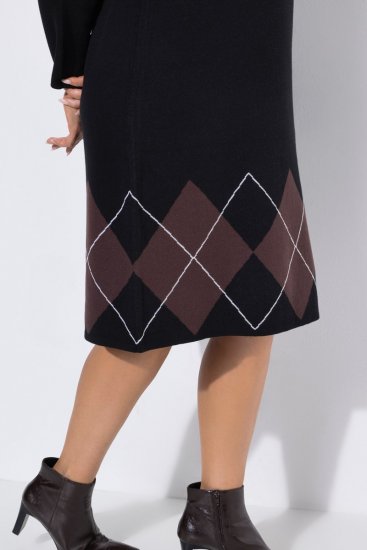 Ulla Popken 852597 Rochie tricotată imprimată cu guler înalt Neagră - Rochii tricotate - 
