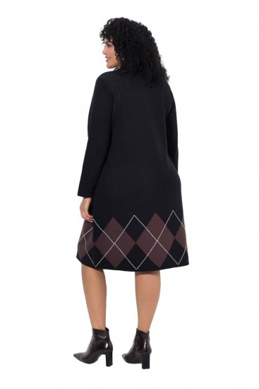 Ulla Popken 852597 Rochie tricotată imprimată cu guler înalt Neagră - Rochii tricotate - 