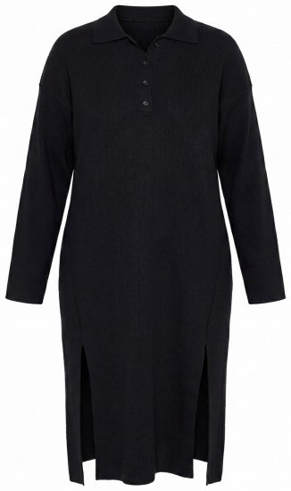Ulla Popken 852630 Rochie tricotată cu mânecă lungă Neagră - Rochii midi - Rochii midi la marimi mari