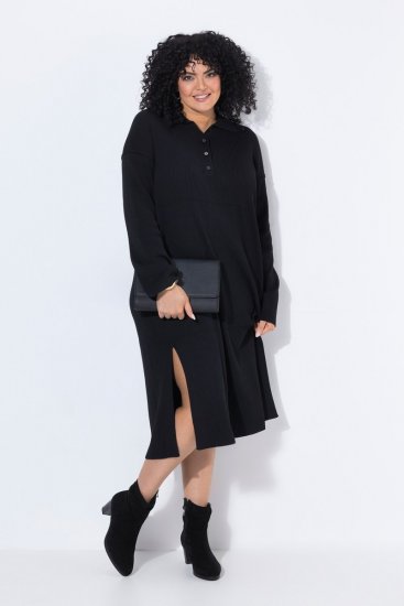 Ulla Popken 852630 Rochie tricotată cu mânecă lungă Neagră - Rochii midi - Rochii midi la marimi mari