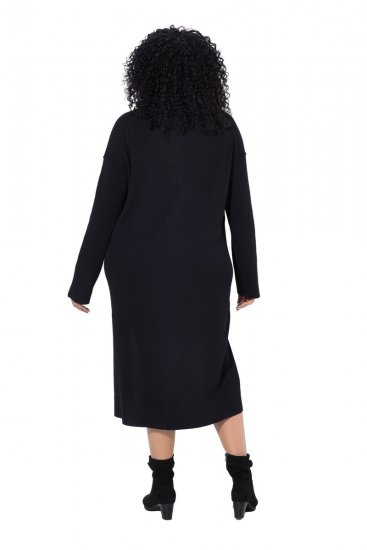Ulla Popken 852630 Rochie tricotată cu mânecă lungă Neagră - Rochii midi - Rochii midi la marimi mari
