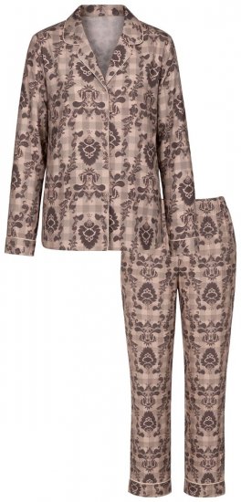 Ulla Popken 852649 Pijama cu model și guler de cămașă Maro - Pijamale/Haine de casă - 