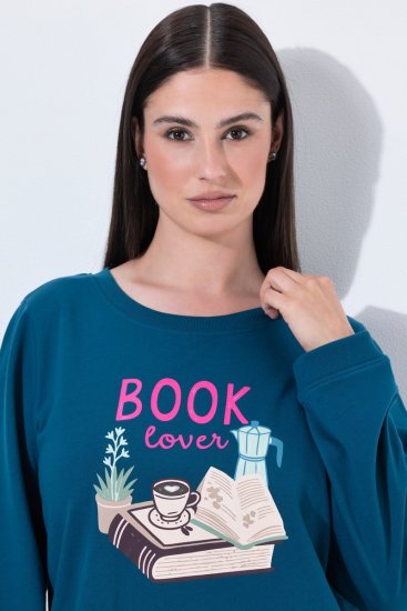 Ulla Popken 852710 Pulover de casă cu mânecă lungă Petrol - Pijamale/Haine de casă - 