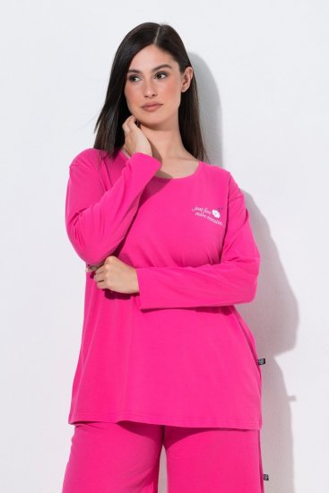 Ulla Popken 852747 Bluză de pijama cu mânecă lungă Roz - Pijamale/Haine de casă - 