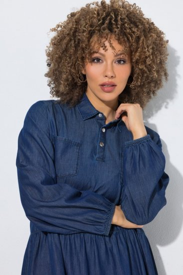 Ulla Popken 852768 Rochie din denim în formă de A cu buzunare Albastru denim - Rochii - Rochii pentru toate mărimile
