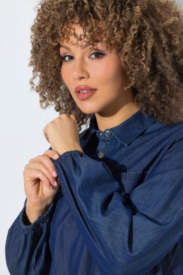 Ulla Popken 852768 Rochie din denim în formă de A cu buzunare Albastru denim - Rochii - Rochii pentru toate mărimile