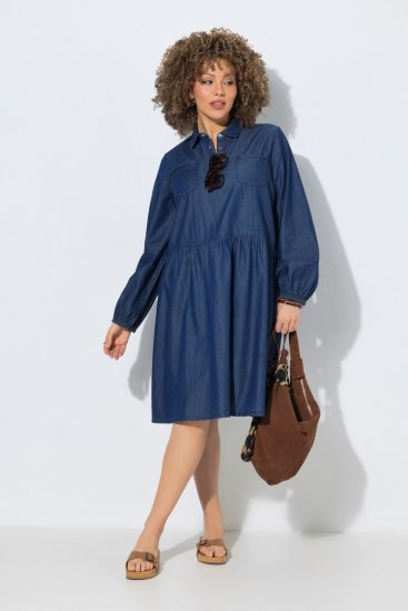 Ulla Popken 852768 Rochie din denim în formă de A cu buzunare Albastru denim - Rochii - Rochii pentru toate mărimile