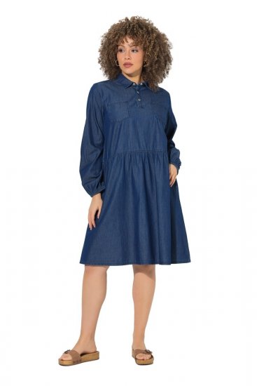 Ulla Popken 852768 Rochie din denim în formă de A cu buzunare Albastru denim - Rochii - Rochii pentru toate mărimile