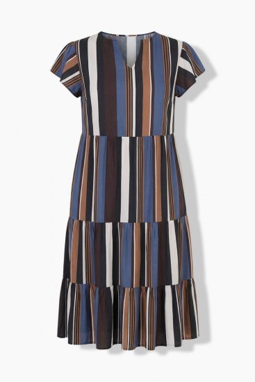 Ulla Popken 852771 Rochie în dungi cu volane Bleumarin - Rochii - Rochii pentru toate mărimile