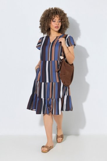 Ulla Popken 852771 Rochie în dungi cu volane Bleumarin - Rochii - Rochii pentru toate mărimile