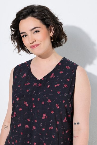 Ulla Popken 852824 Rochie cu flori Neagră - Rochii de vară - Rochii de vară marimi mari
