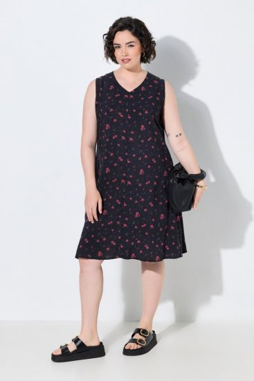 Ulla Popken 852824 Rochie cu flori Neagră - Rochii de vară - Rochii de vară marimi mari