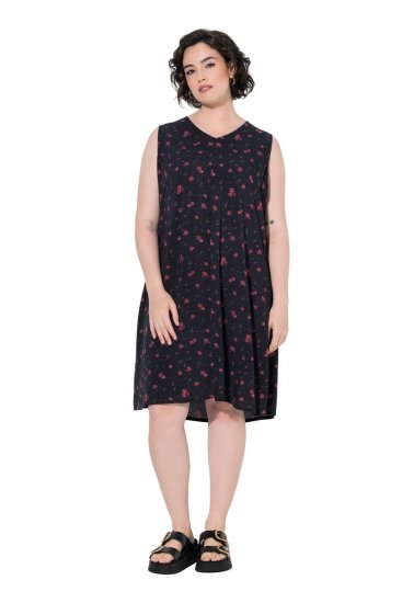 Ulla Popken 852824 Rochie cu flori Neagră - Rochii de vară - Rochii de vară marimi mari