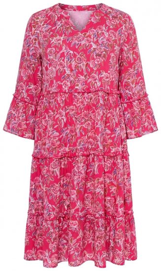 Ulla Popken 852841 Rochie cu flori și volane Magenta - Rochii midi - Rochii midi la marimi mari