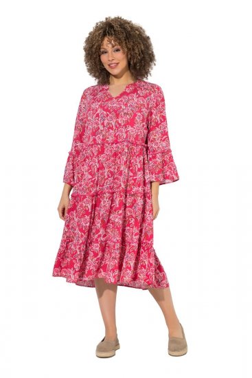 Ulla Popken 852841 Rochie cu flori și volane Magenta - Rochii midi - Rochii midi la marimi mari