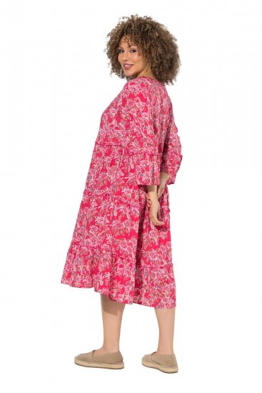 Ulla Popken 852841 Rochie cu flori și volane Magenta - Rochii midi - Rochii midi la marimi mari