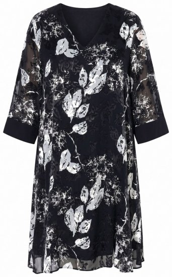 Ulla Popken 852959 Rochie cu flori și mânecă 3/4 Neagră - Rochii midi - Rochii midi la marimi mari