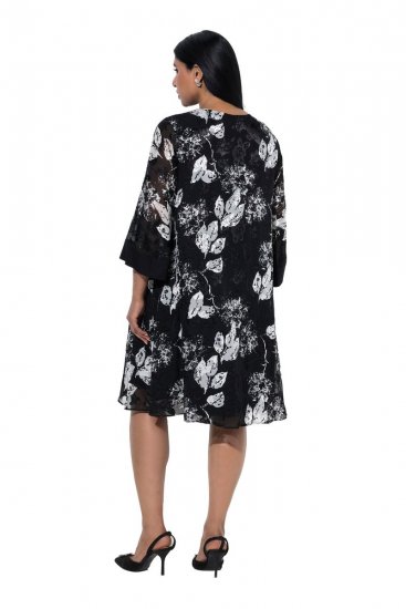 Ulla Popken 852959 Rochie cu flori și mânecă 3/4 Neagră - Rochii midi - Rochii midi la marimi mari