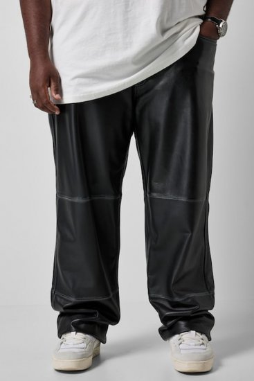 JP1880 853066 Pantaloni din piele cu buzunare mari la spate Neagră - Pantaloni din piele pentru bărbați în mărimi mari - Pantaloni din piele marimi mari