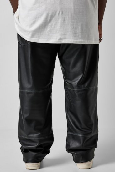 JP1880 853066 Pantaloni din piele cu buzunare mari la spate Neagră - Pantaloni din piele pentru bărbați în mărimi mari - Pantaloni din piele marimi mari