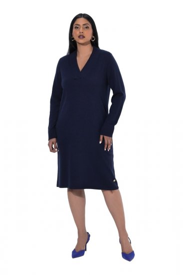 Ulla Popken 853077 Rochie tricotată cu mânecă lungă Bleumarin - Rochii tricotate - 