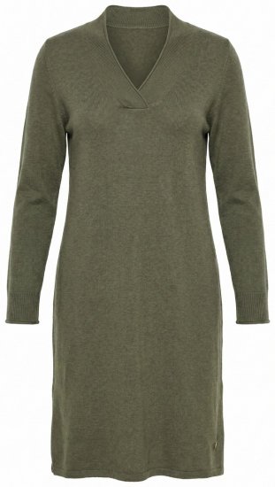 Ulla Popken 853077 Rochie tricotată cu mânecă lungă și decolteu în V Kaki - Rochii tricotate -