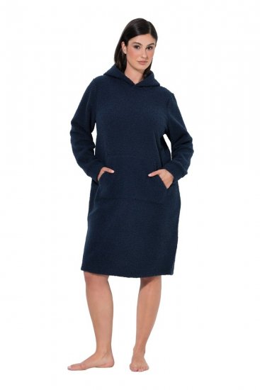 Ulla Popken 853353 Rochie de casă cu glugă Bleumarin - Pijamale/Haine de casă - 
