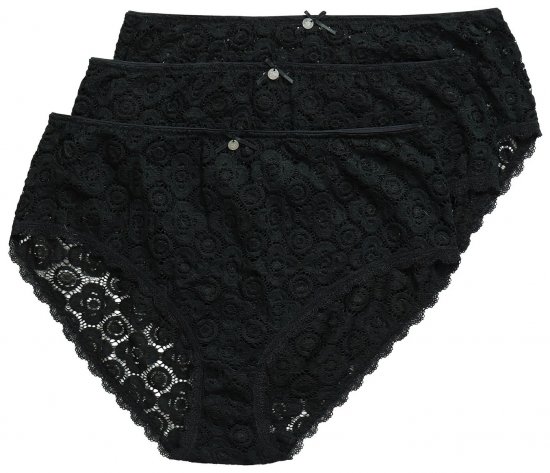 Ulla Popken 853495 Chiloți cu flori set de 3 Neagră - Chiloți - 