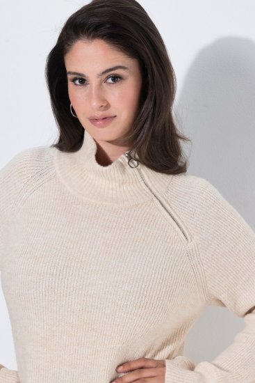 Ulla Popken 853504 Rochie tricotată cu mânecă lungă și guler înalt Alb unt - Rochii tricotate - 