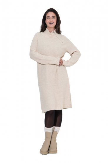 Ulla Popken 853504 Rochie tricotată cu mânecă lungă și guler înalt Alb unt - Rochii tricotate - 