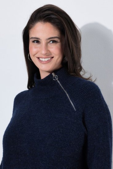 Ulla Popken 853504 Rochie tricotată cu guler înalt Bleumarin - Rochii - Rochii pentru toate mărimile