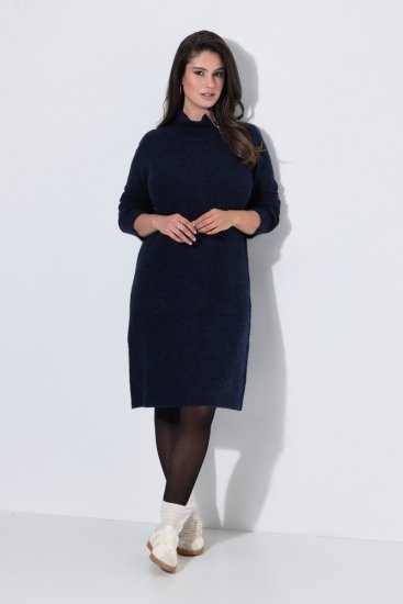 Ulla Popken 853504 Rochie tricotată cu guler înalt Bleumarin - Rochii - Rochii pentru toate mărimile