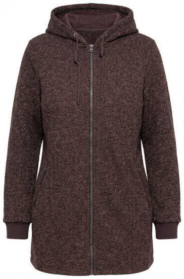 Ulla Popken 853577 Jachetă din fleece tricotat cu glugă și imprimeu Maro mahon - Haine fleece - 