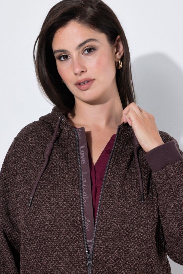 Ulla Popken 853577 Jachetă din fleece tricotat cu glugă și imprimeu Maro mahon - Haine fleece - 