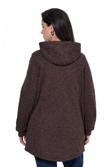 Ulla Popken 853577 Jachetă din fleece tricotat cu glugă și imprimeu Maro mahon - Haine fleece - 