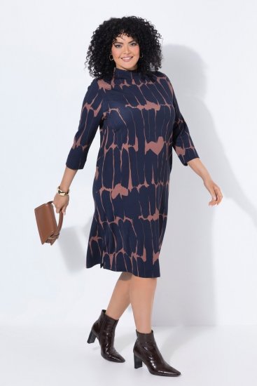 Ulla Popken 853590 Rochie din jerseu imprimată cu mânecă 3/4 Bleumarin - Rochii - Rochii pentru toate mărimile