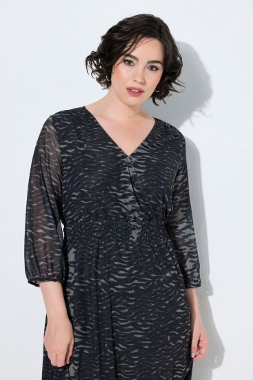 Ulla Popken 853620 Rochie midi cu imprimeu animal și mânecă 3/4 Neagră - Rochii midi - Rochii midi la marimi mari