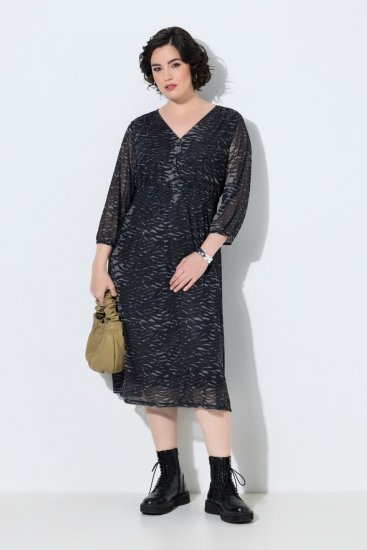 Ulla Popken 853620 Rochie midi cu imprimeu animal și mânecă 3/4 Neagră - Rochii midi - Rochii midi la marimi mari