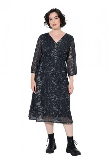 Ulla Popken 853620 Rochie midi cu imprimeu animal și mânecă 3/4 Neagră - Rochii midi - Rochii midi la marimi mari
