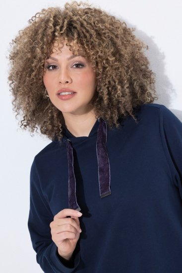Ulla Popken 853652 Rochie din catifea cu glugă Bleumarin - Rochii de seară - Rochii de seară marimi mari