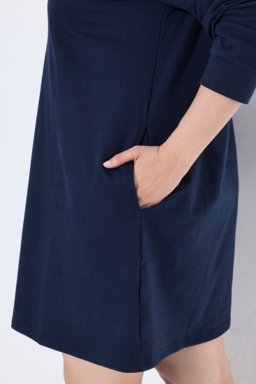 Ulla Popken 853652 Rochie din catifea cu glugă Bleumarin - Rochii de seară - Rochii de seară marimi mari