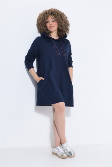 Ulla Popken 853652 Rochie din catifea cu glugă Bleumarin - Rochii de seară - Rochii de seară marimi mari
