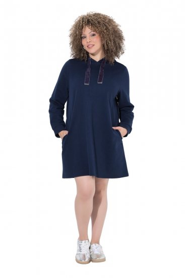Ulla Popken 853652 Rochie din catifea cu glugă Bleumarin - Rochii de seară - Rochii de seară marimi mari
